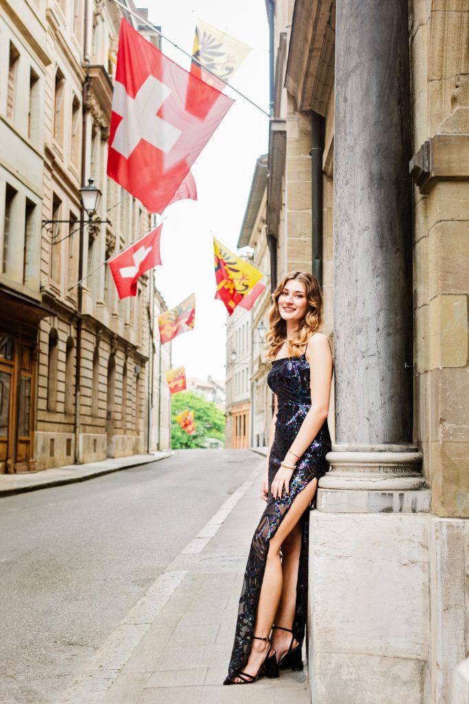 Amber Roberts Images senior photographer takes senior photos of a College du Leman high school graduate in Geneva's Old Town